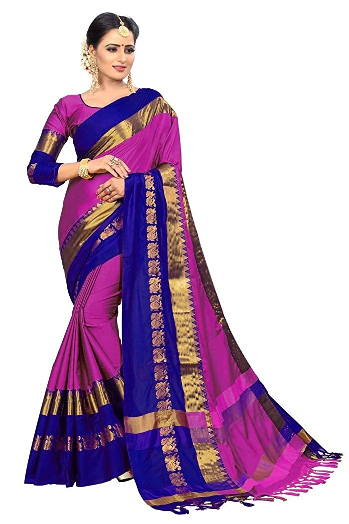 Designer Sarees Women's Banarasi Cotton Silk Saree With Blouse Piece Indian Sari Traditional Saree Wedding Dress Handmade Famous Actress Style Party Wear Free Size Ethenic Wear Clothes For Wo