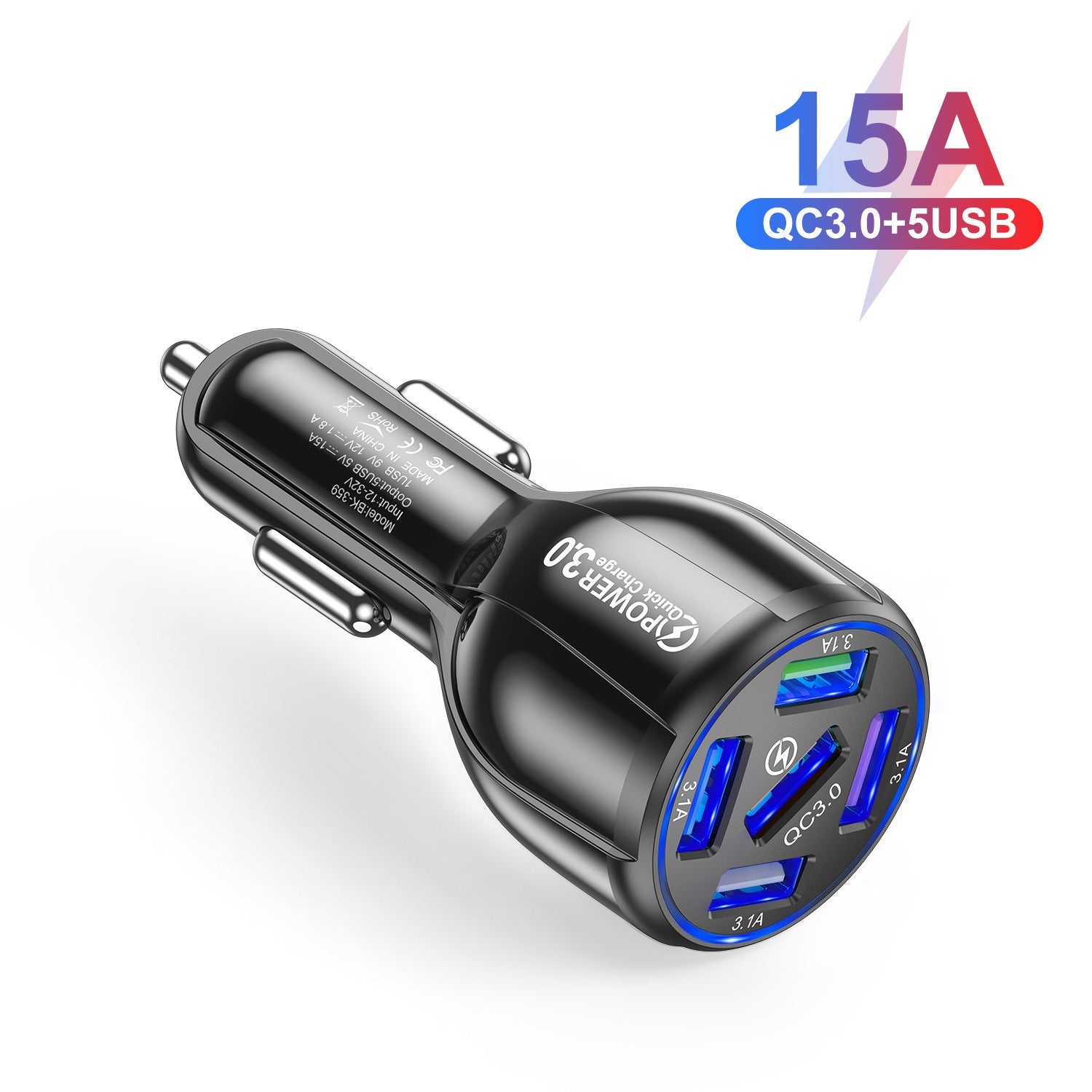 Factory Wholesale 5-port 15A QC3.0 5USB Car Charger Fast Charge Car Charger One For Five Mobile Phone Car Charger