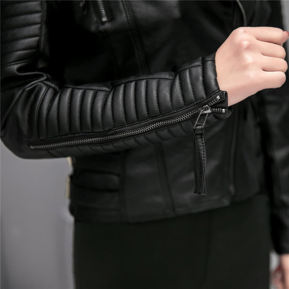 Slim Leather Jacket Motorcycle Leather Women Short