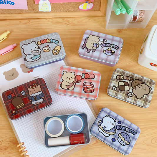 Korean Net Red With The Same Cute Bear Storage Box Girl Hand Account Sticker Box Storage Box Tin Box New Storage