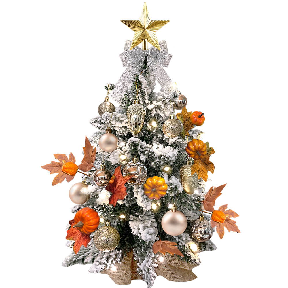 2ft Tabletop Christmas Tree With Light Artificial Small Mini Thanksgiving Decoration With Flocked Snow, Christmas Decor & Xmas Ornaments For Table Top For Home & Office