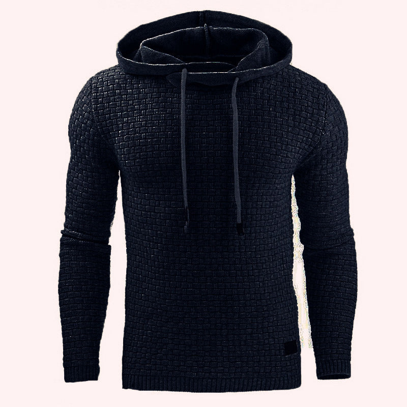 European and American Men's Jacquard Sweater Long-sleeved Hoodie Warm Color Hooded Sweatshirt Jacket