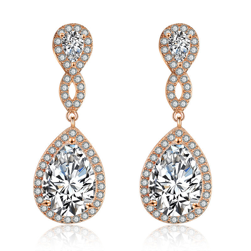 Bridal Banquet Drop-shaped Earrings With AAA Zircon