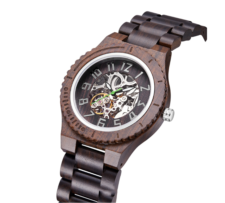 Wooden watch with logo engraved wooden box