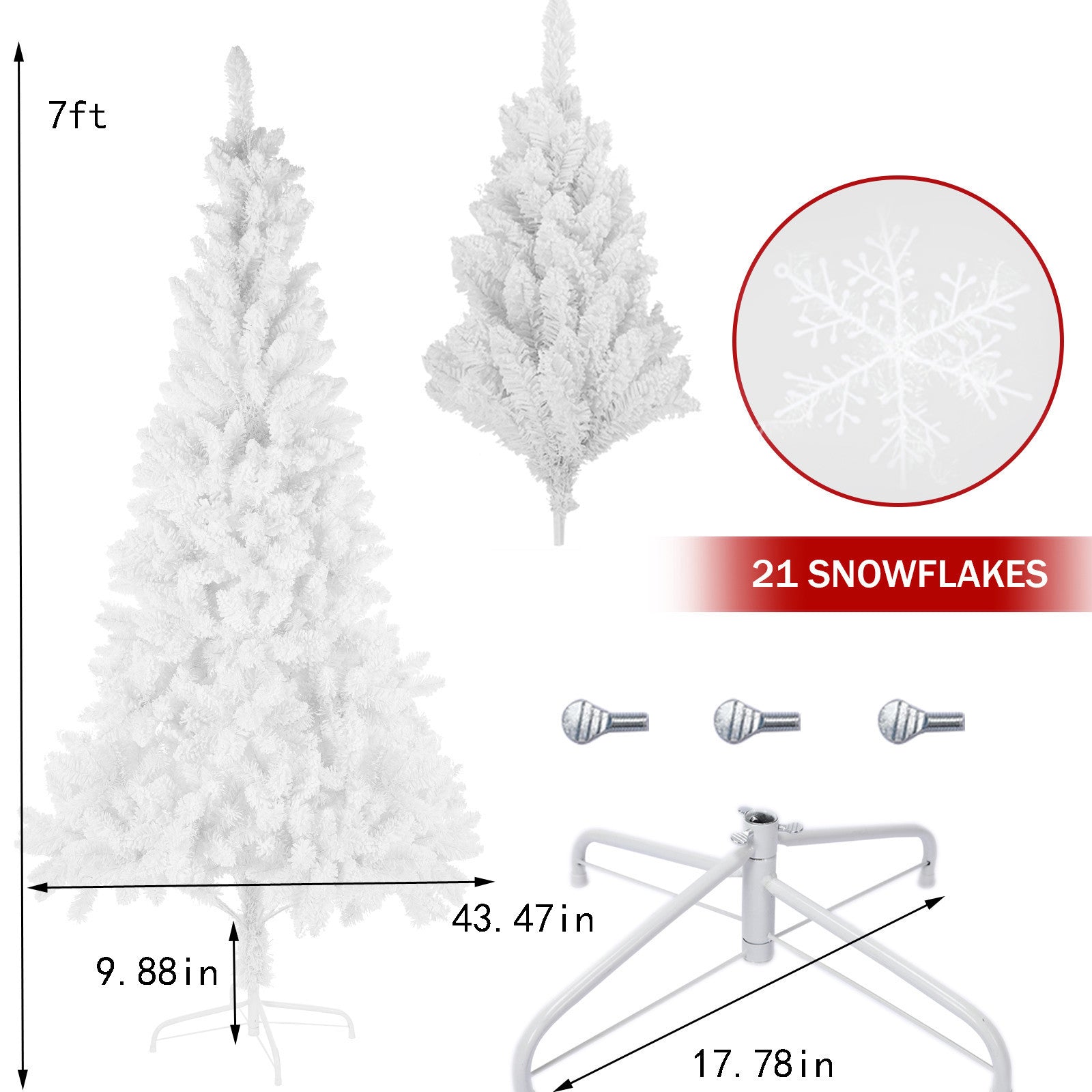 White Artificial Snow Flocked Christmas Tree, 7ft  Full Tree, With  Metal Stand