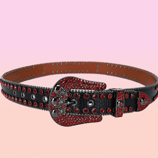 Rhinestone Belt Black Red Inlaid Punk