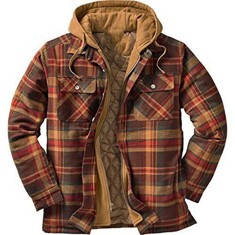 Thickened Cotton Padded Plaid Long Sleeve Loose Hooded Jacket