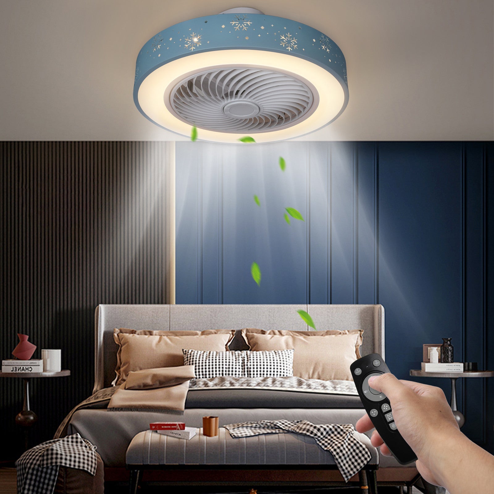 Ceiling Fan Light Remote Control LED Lamp Dimmable Bedroom Office Modern 20inch