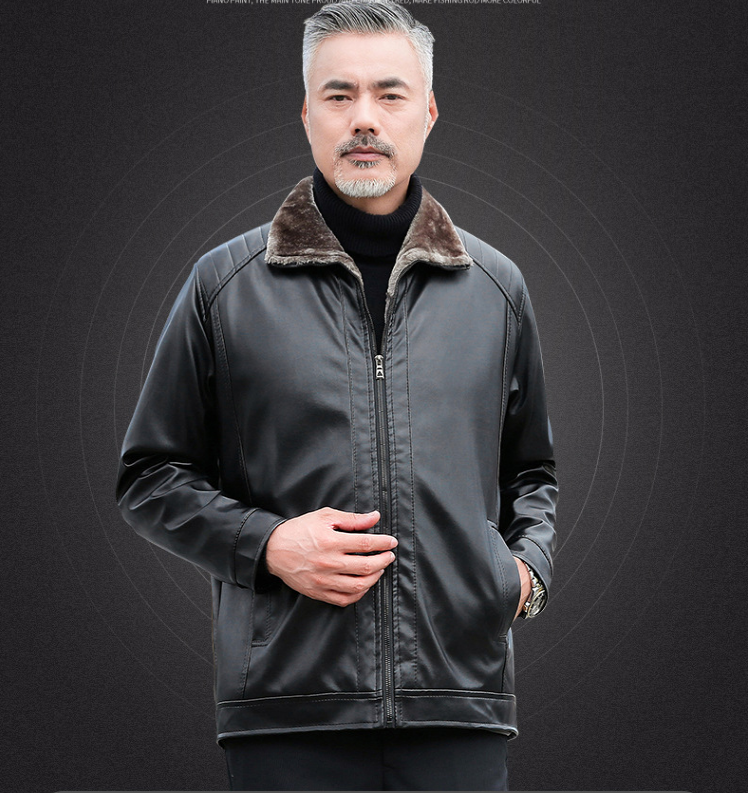 Winter Middle Aged Men PU Wallet Jacket