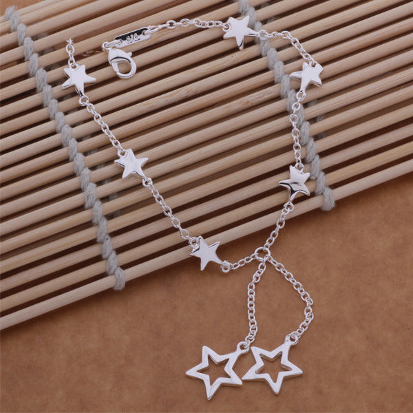 Star Bracelet Necklace Earrings Silver Plated Set