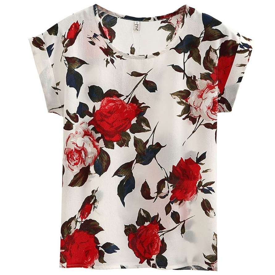 Women's Plus Size Printed Short-sleeved Chiffon Shirt T-shirt Top