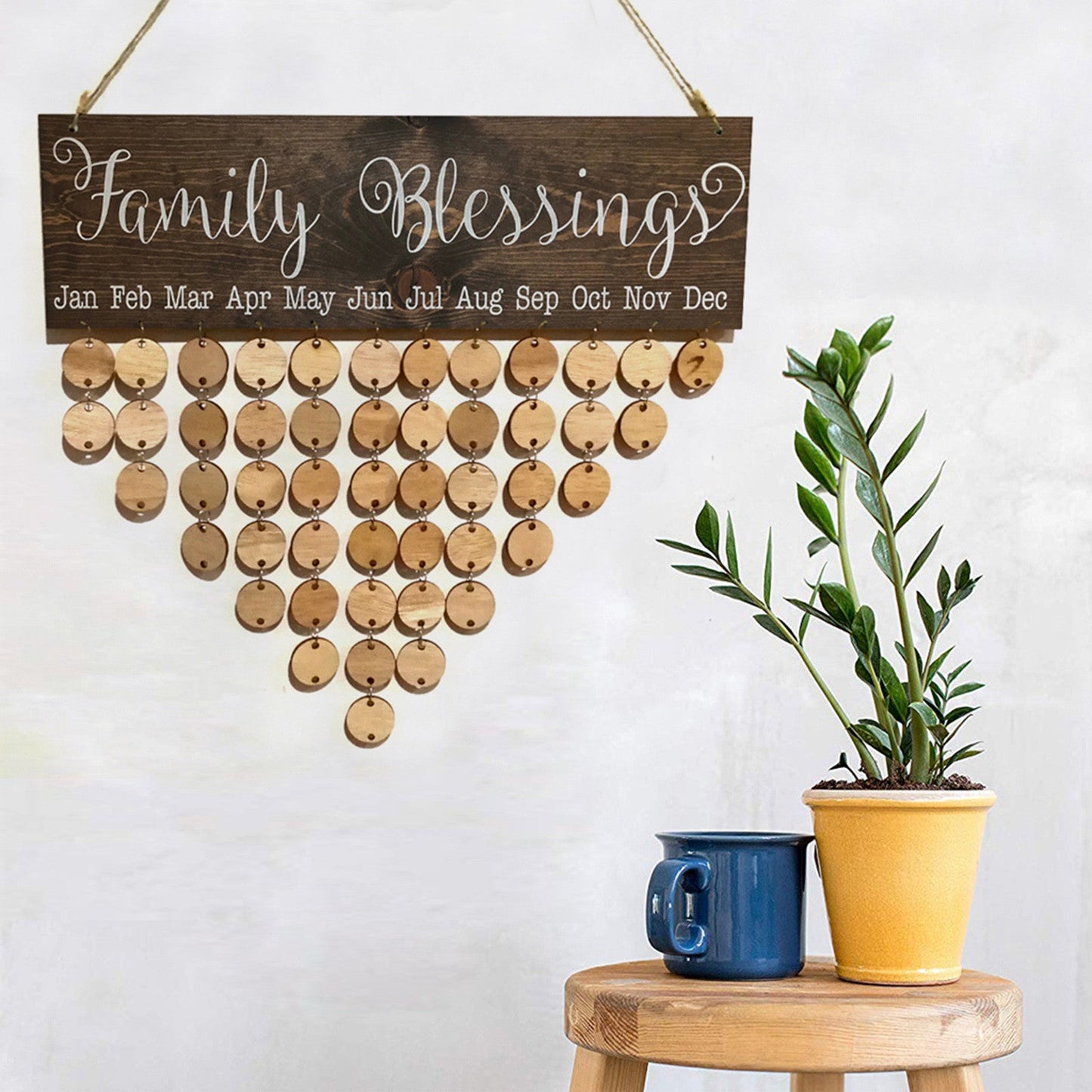 Family Blessings Calendar Board Plaque DIY Hanging Wooden Reminder