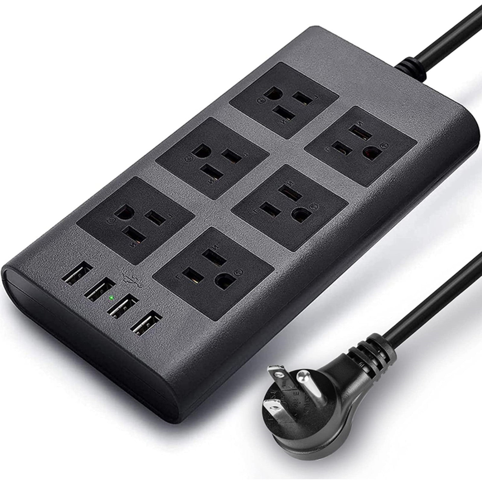 10ft 14AWG 15A 2.4A USB Power Strip Surge Protector Extension Cord Flat Plug 6-Outlet 4-USB Fast Charging Ports