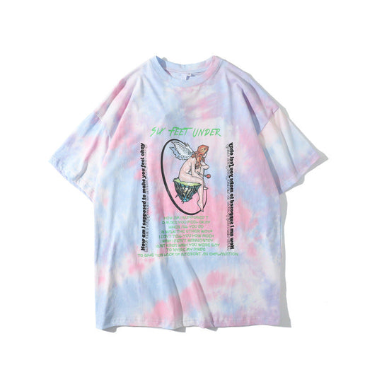 Round collar tie-dye short sleeve