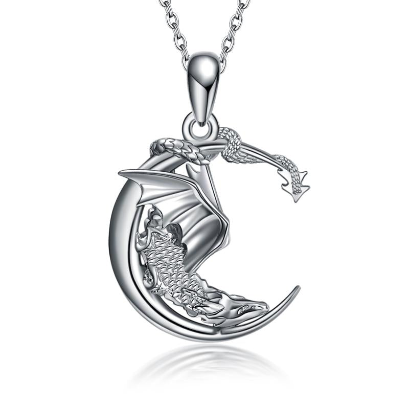 Moon necklace sterling silver dragon pendant jewelry