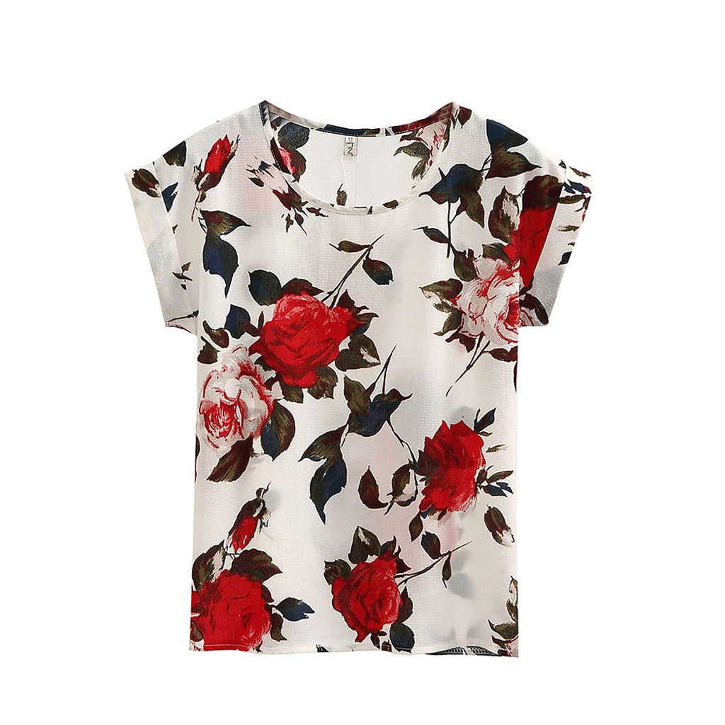 Women's Plus Size Printed Short-sleeved Chiffon Shirt T-shirt Top