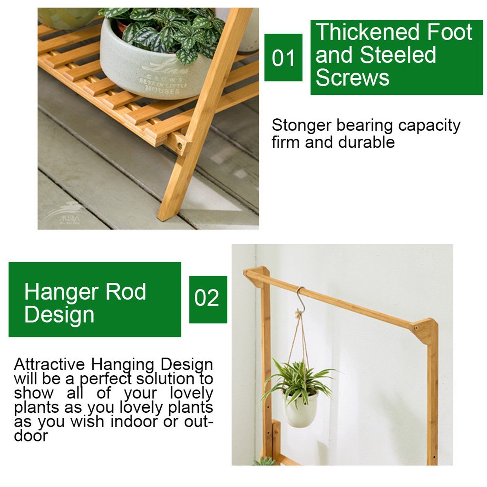 Bamboo Hanging Plant Stand Planter Shelves Flower Pot Organizer Storage Rack