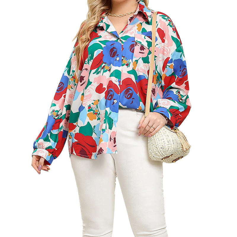 Women's Casual Printed Plus Size Long Sleeve Shirt