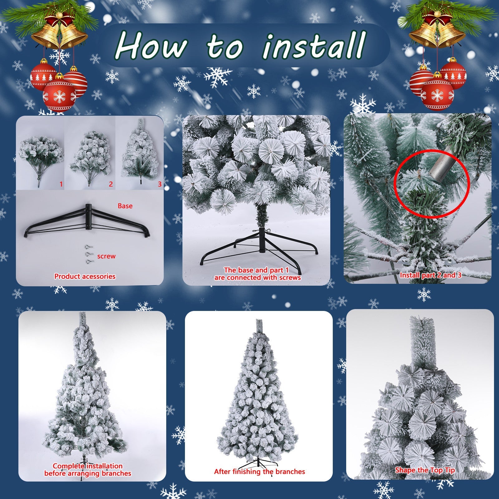 Artificial Christmas Tree White Snow Covered Xmas Decorations Decor With Stand