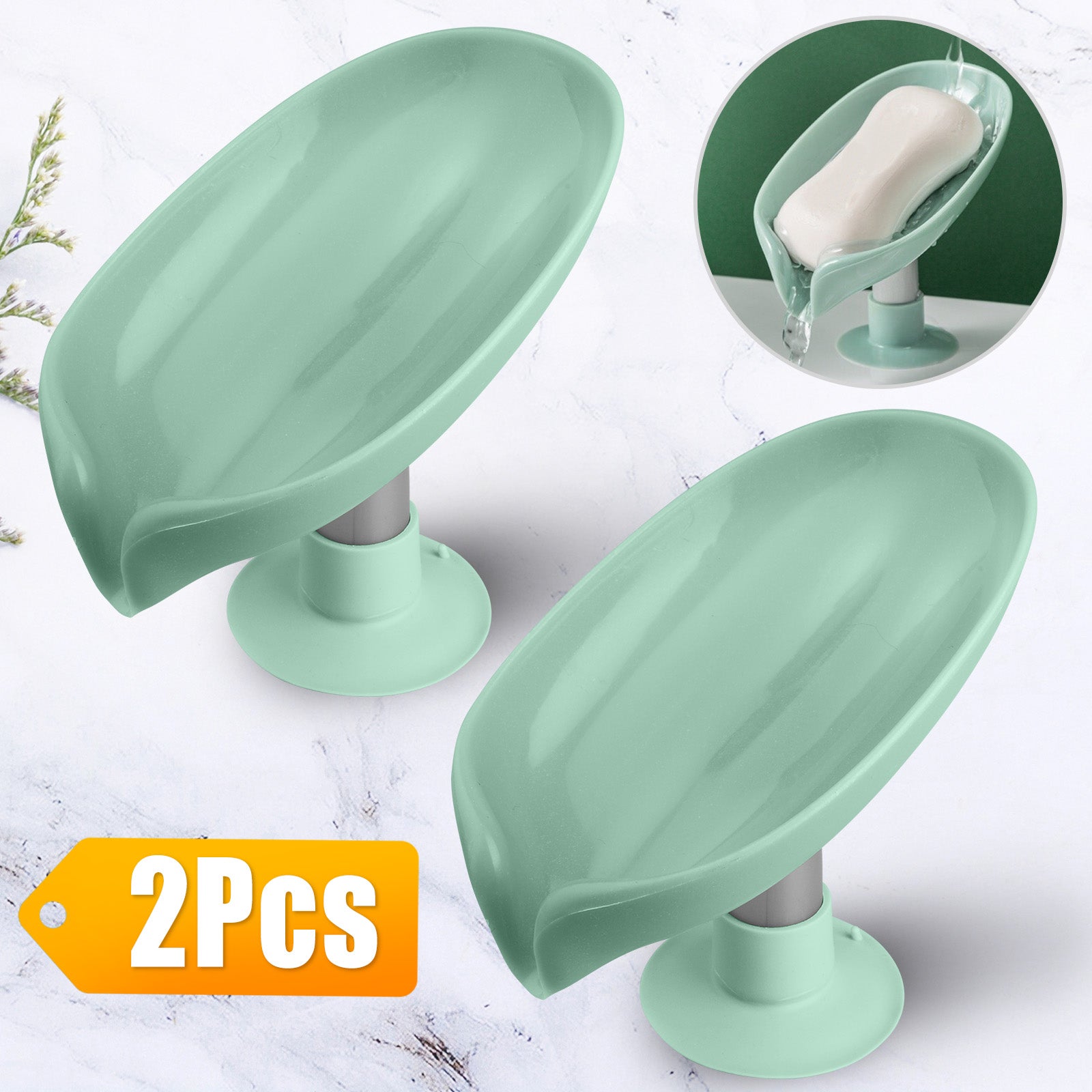 2pcs Soap Dishes Holder Leaf Shape Box Self Draining Saver Suction Cup Bathroom Leaf Shape Soap Box Drain Soap Holder Bathroom Accessories Suction Cup Soap Dish Tray