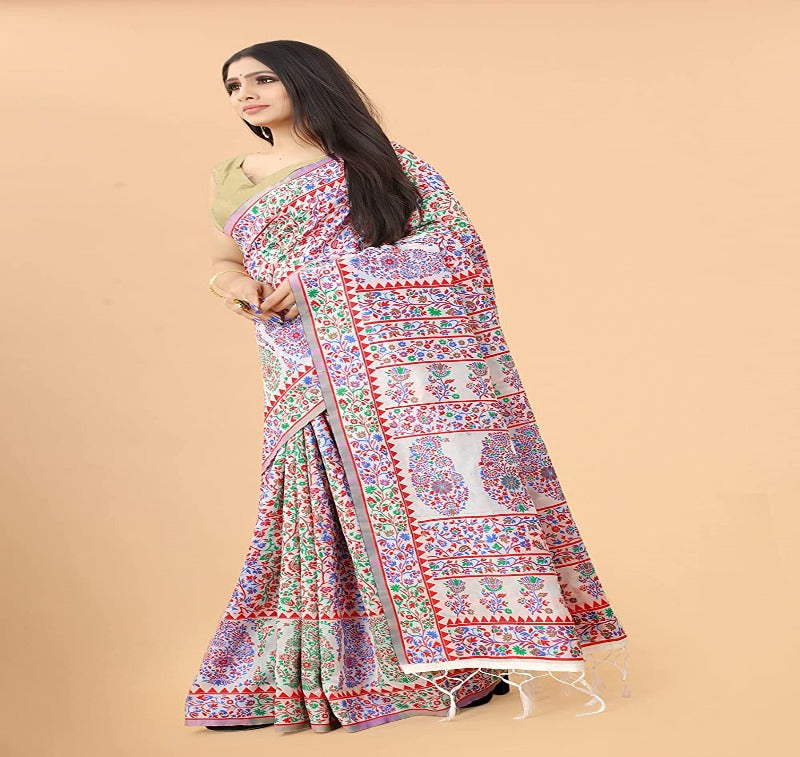 Women's Kalamkari Jacquard Cotton Saree With Blouse Piece