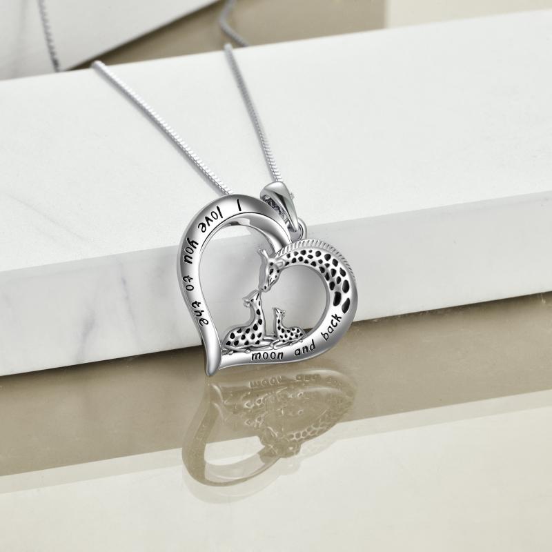 Giraffe Family Love Heart Necklace Jewelry Gifts for Women Sterling Silver