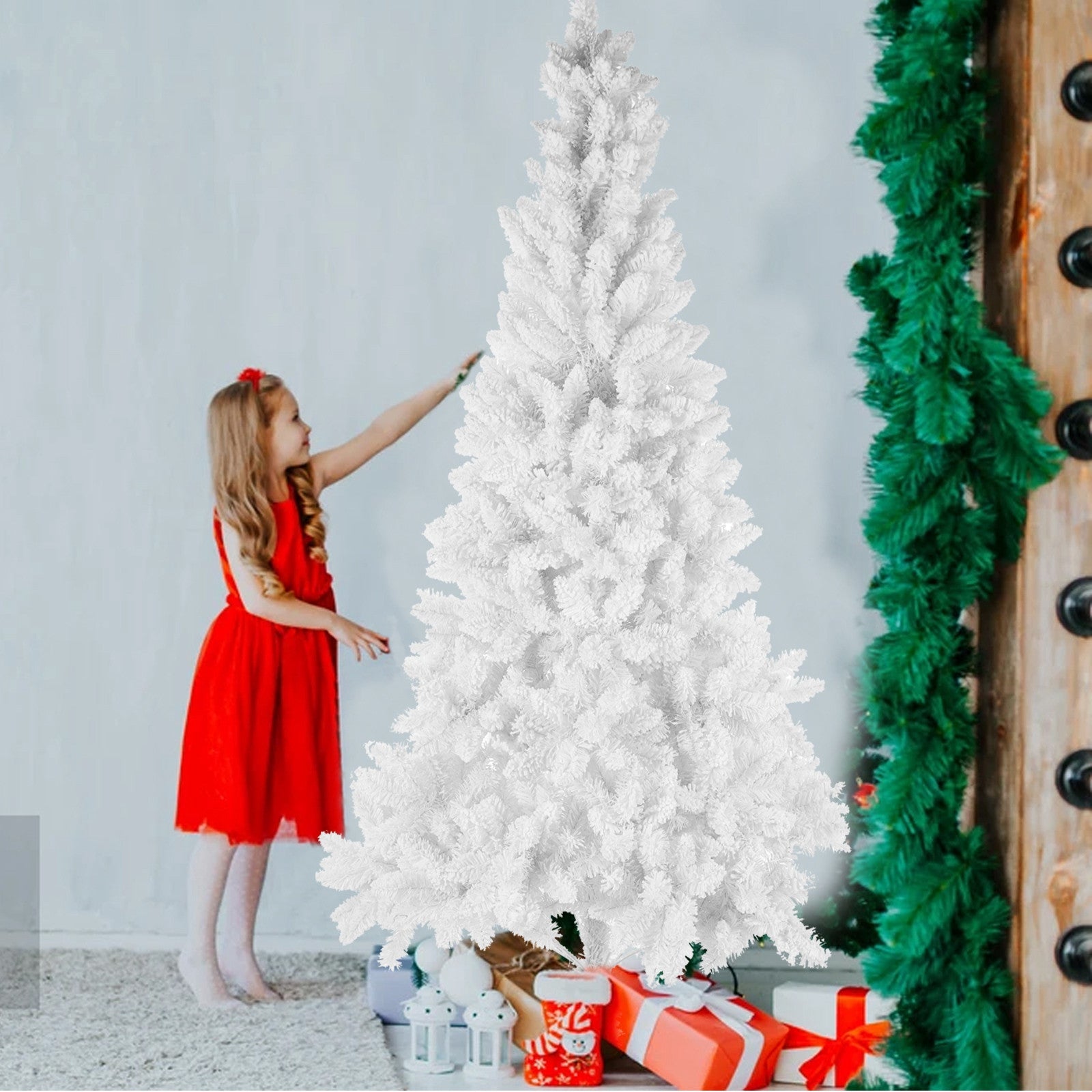 White Artificial Snow Flocked Christmas Tree, 7ft  Full Tree, With  Metal Stand