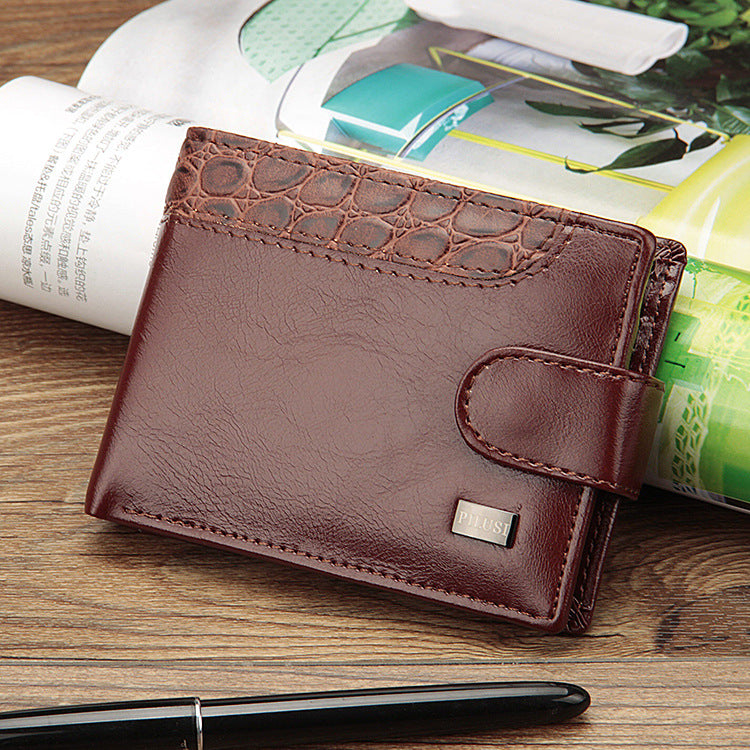 Casual men's wallet short paragraph leather buckle buckle US dollar package cross section wallet