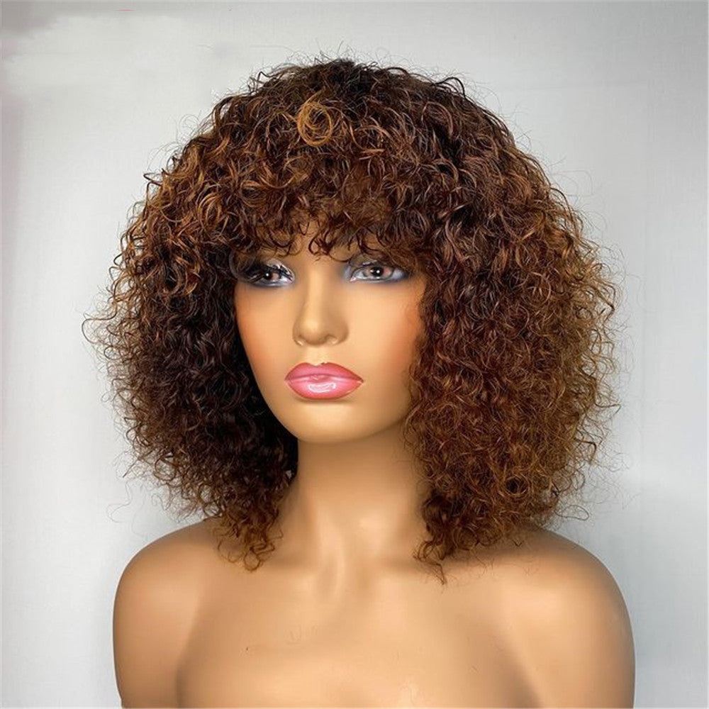 Ladies Black African Small Curly Short Hair With Long Hair