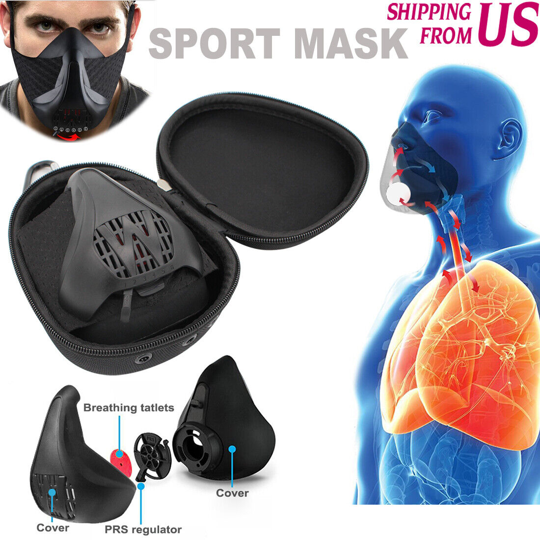 Running Training Face Mask Gym Workout High Altitude Fitness Breathe Sports