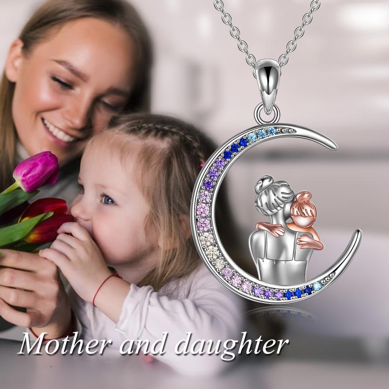 I Love You Mom Necklace Sterling Silver Mother Hold Daughter Moon Necklace Jewelry Gifts