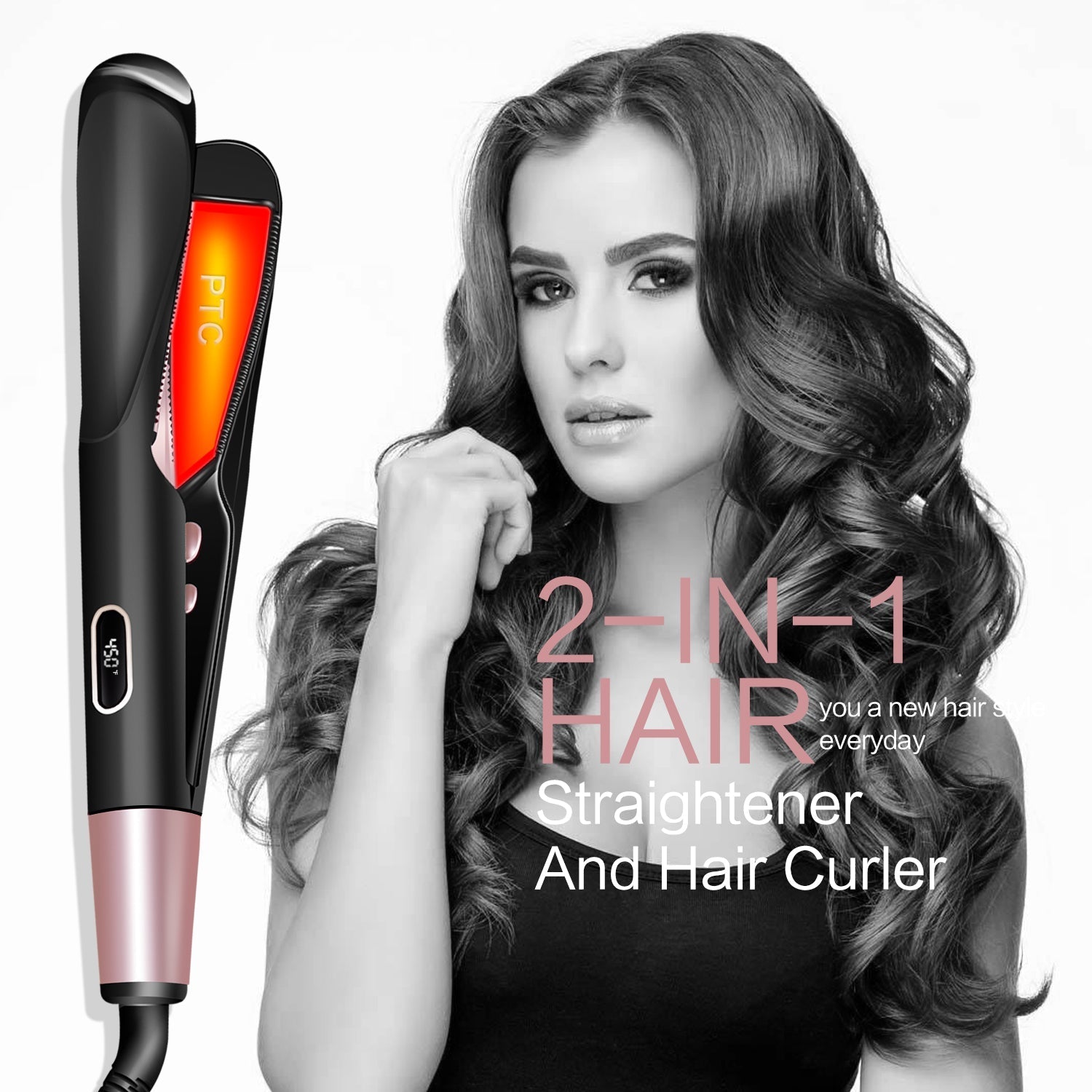 2 in 1 Electric Hair Straightener Ceramic Curling Wand Iron Curler