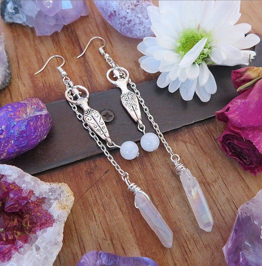 Moonstone And Angel Halo Quartz Wrap Earrings