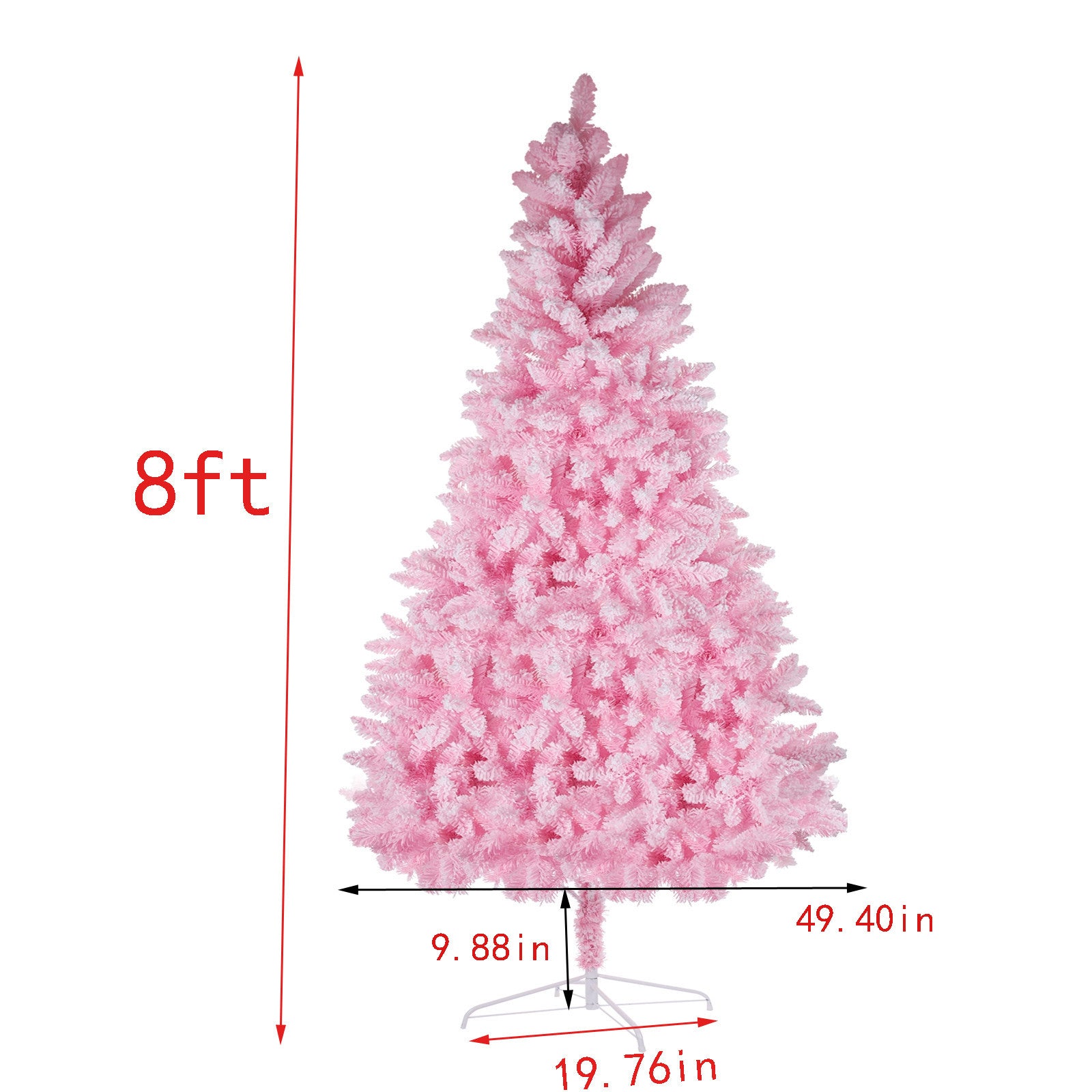 Pink Artificial Snow Flocked Christmas Tree, 8ft  Full Tree, With  Metal Stand