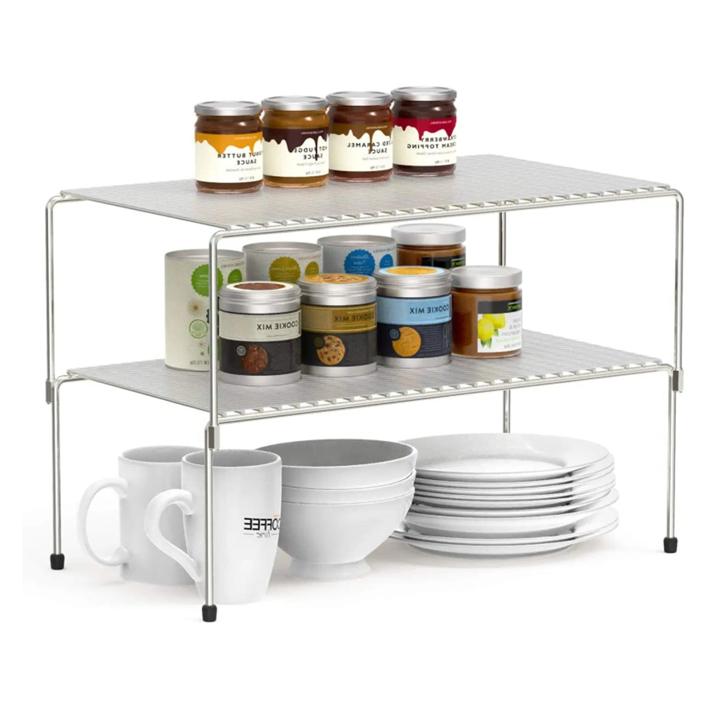 Kitchen Cabinet Organizer And Storage Shelves Stackable Expandable Storage Racks With Anti-Slip Liners