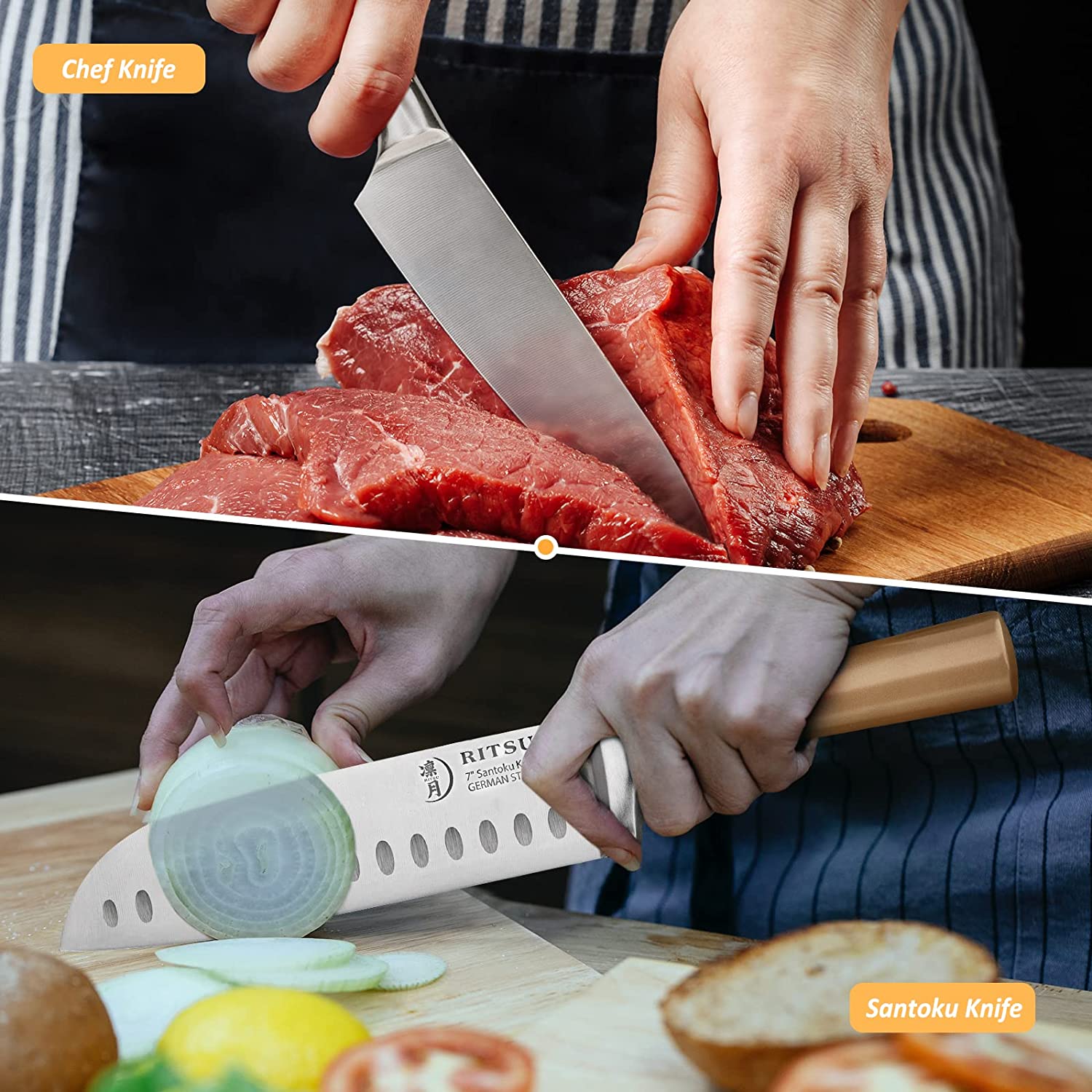 Professional 6 Pieces Knife Set With Block - Premium German Steel Chef Knife Set With Hollow Handle