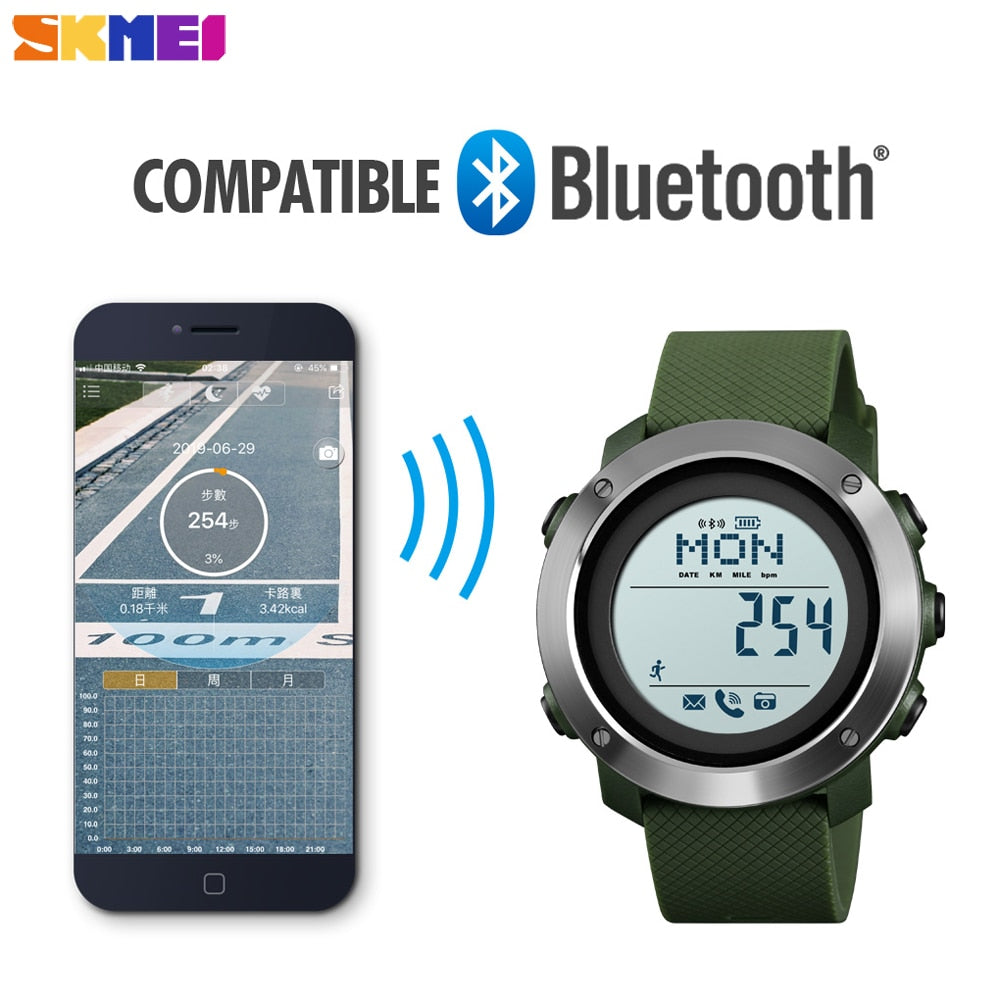 SKMEI 1512 & 1511 New Outdoor Sport Smart Men Watch Compass Heart Rate Male Digital Clock Bluetooth Fitness Waterproof Wristwatch inteligent