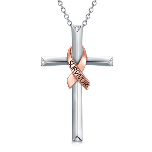 Breast Cancer Survivor Necklace  925 Sterling Silver Cross Pendant Necklace  Breast Cancer Survivor jewelry for Women