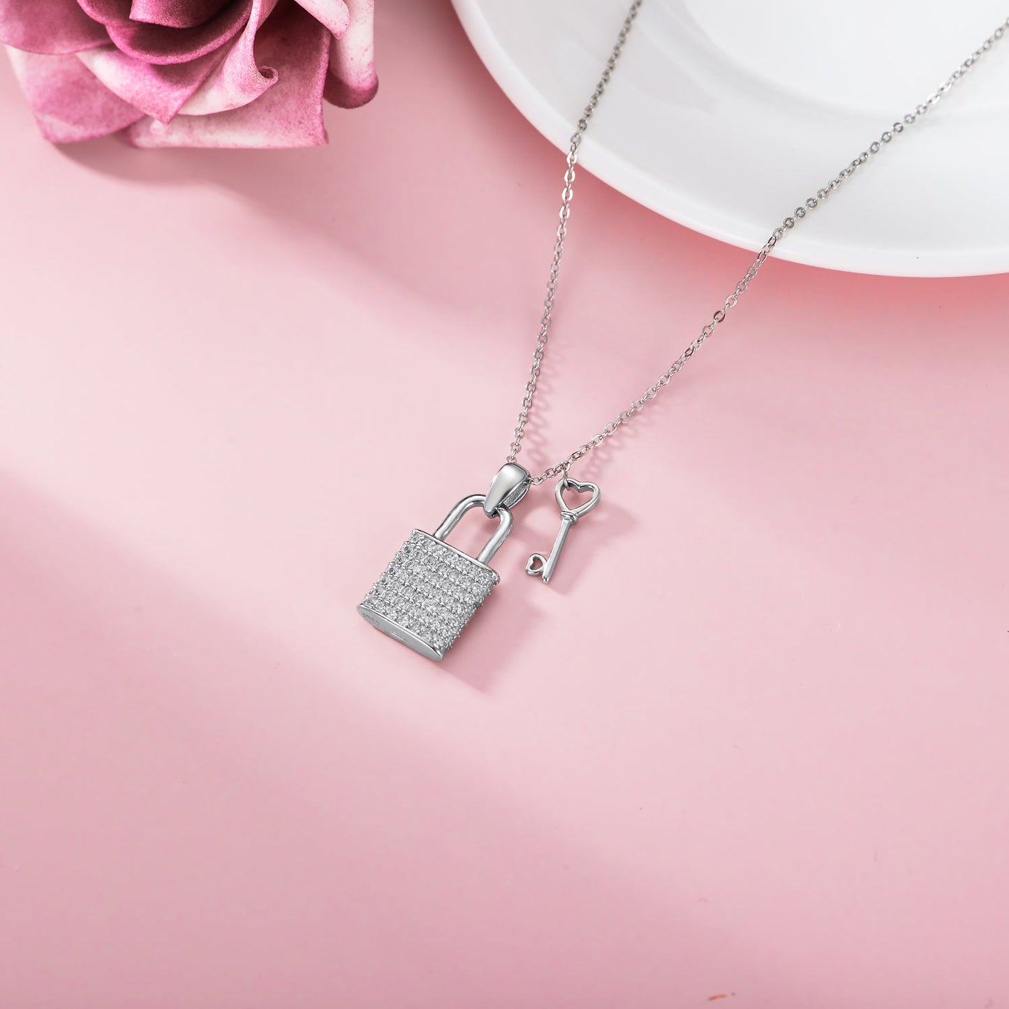 Lock and Key Necklace 925 Sterling Silver Necklace for Women Girl