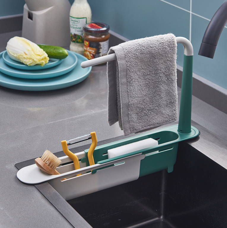 Water Rack Kitchen Retractable Drain Rack Filter Sink Vegetable Drain Basket Household Dishwashing Cloth Storage Rack