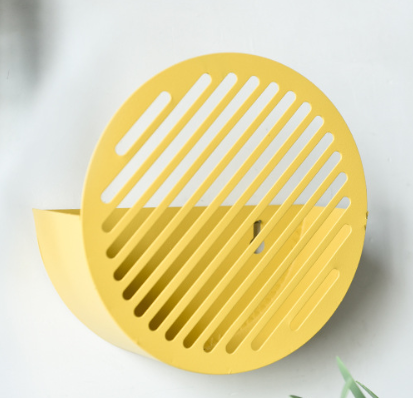 Nordic Blue Yellow Color Round Hollow Iron Storage Rack Wall Hanging Basket Bookshelf Storage Organizer Home Decor For Magazine