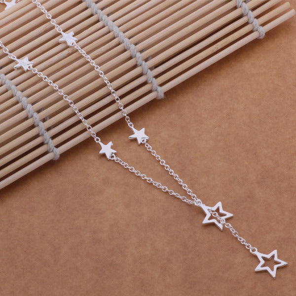 Star Bracelet Necklace Earrings Silver Plated Set