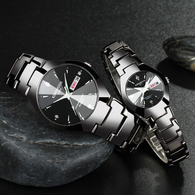 Automatic quartz non-mechanical tungsten steel couple watch