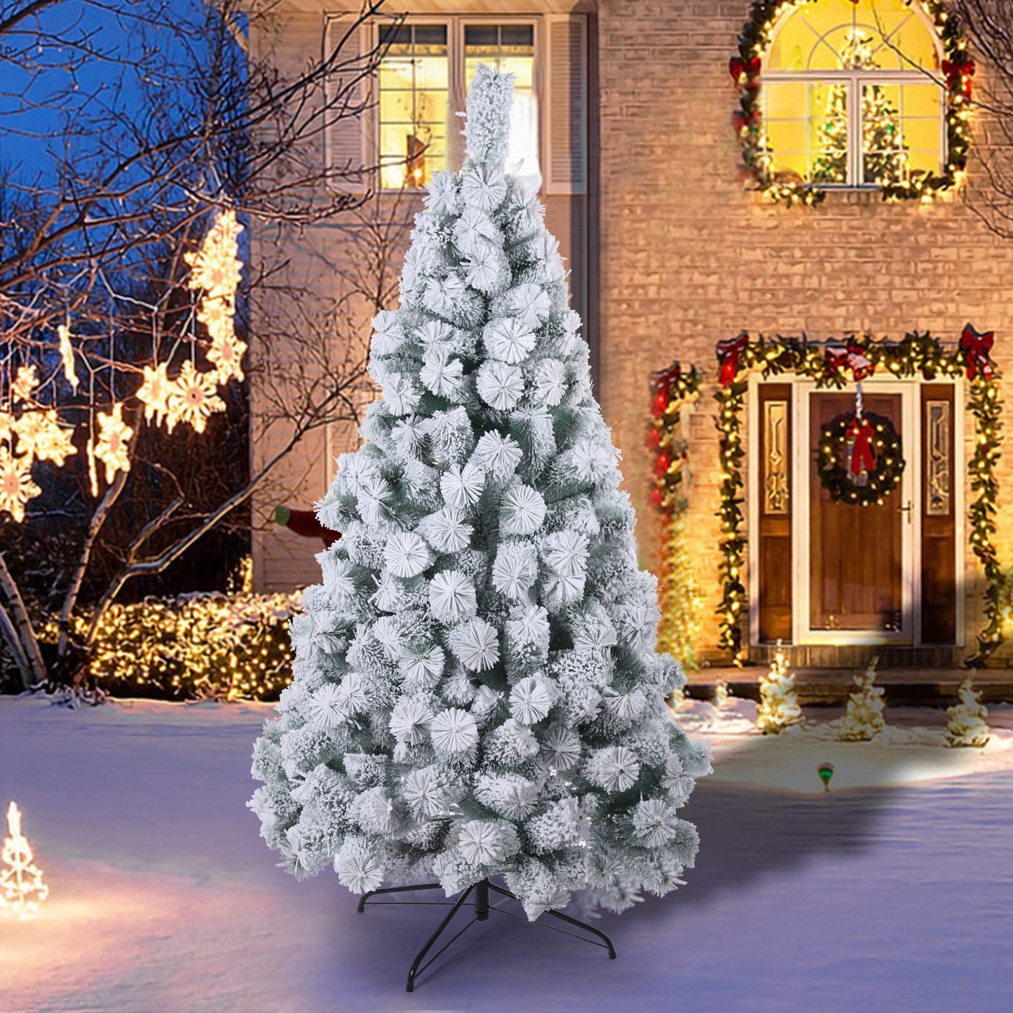 Artificial Christmas Tree White Snow Covered Xmas Decorations Decor With Stand