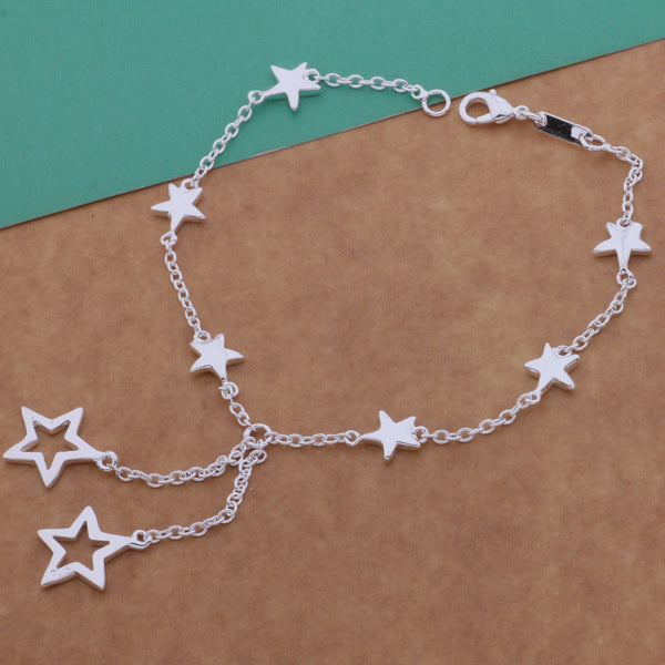 Star Bracelet Necklace Earrings Silver Plated Set