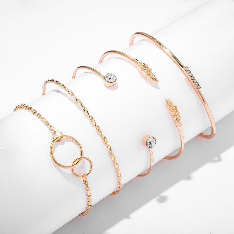 Leaf circle 5 piece set bracelet