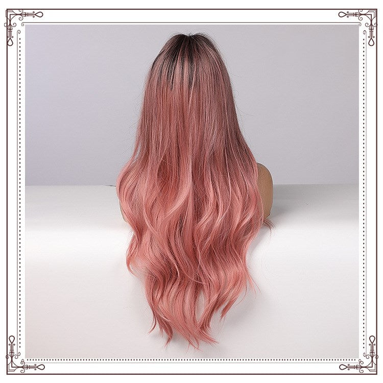 Gradient Color Long Curly Hair Mechanism Chemical Fiber Wig Headgear