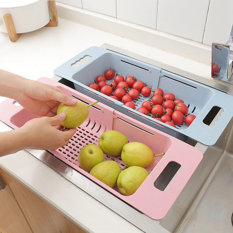 Retractable Adjustment Sink Retractable Washing Fruit Basket Household Kitchen Draining Basket