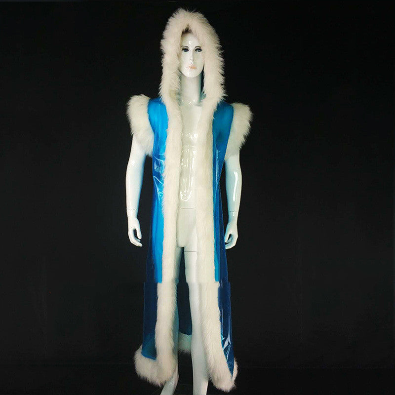 Long Pu Leather Fur Stitching Performance Costume Cosplay Anime