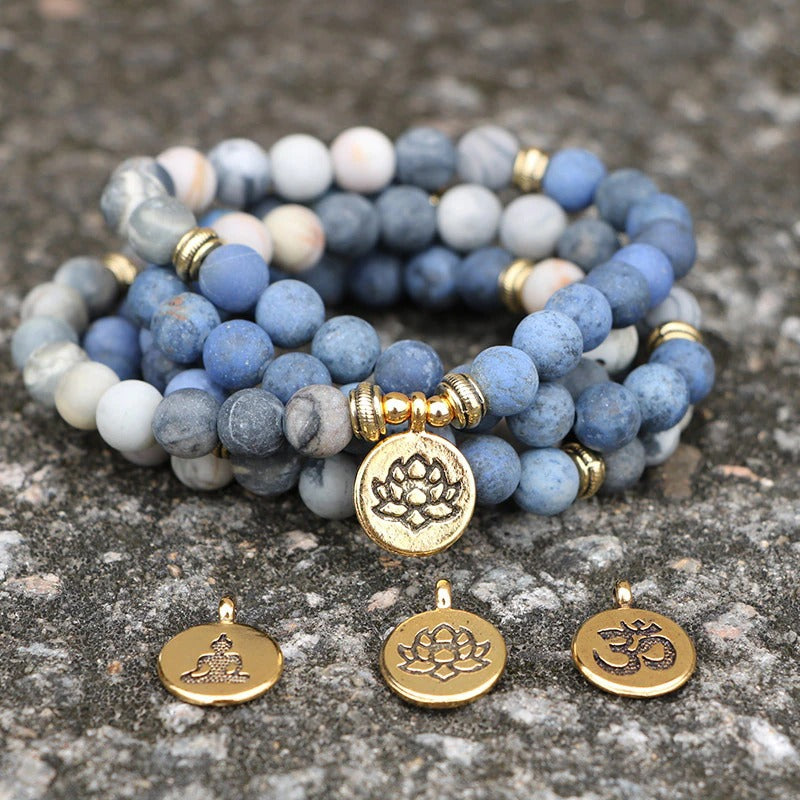 Amazon Stone Tiger Eye Stone Bracelet Necklace 108 Buddha Beads Lotus Bracelet